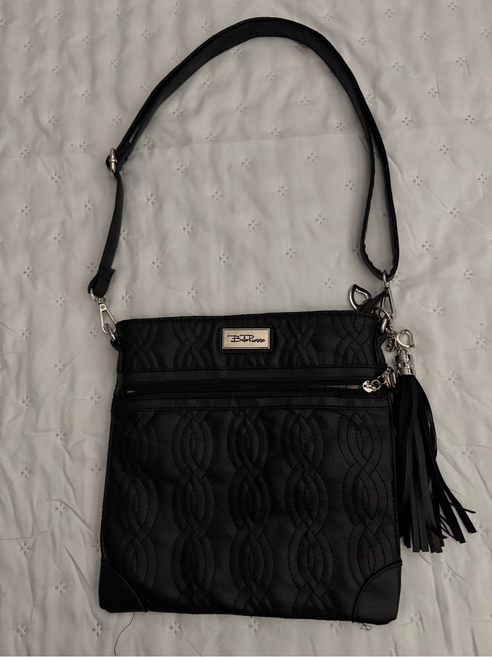 B. Russo Quilted Black Crossbody with Tassel Detail